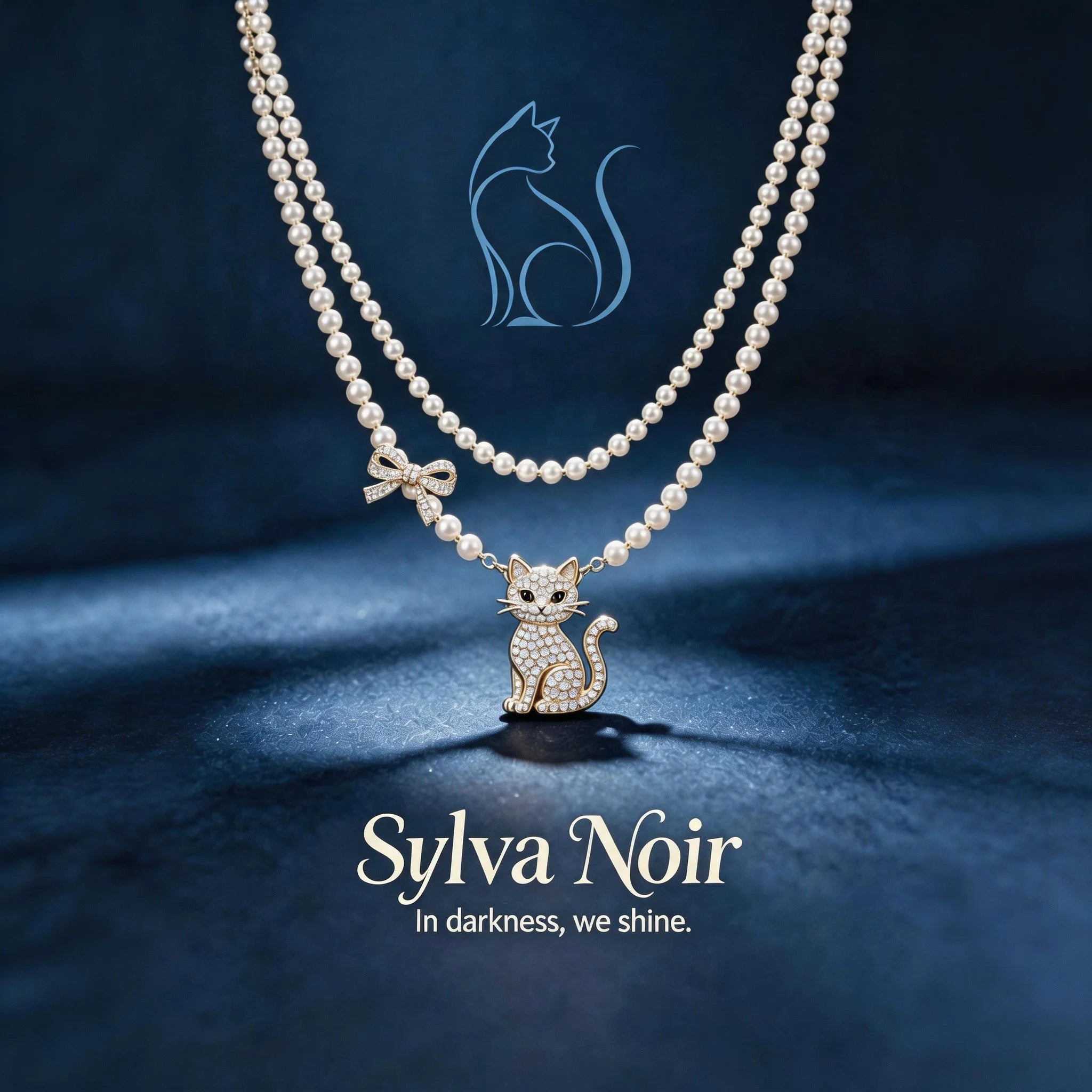 Double-Strand Pearl Cat Necklace
