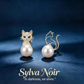 Asymmetric Cat & Pearl Earrings