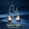 Three-Pearl Cat Earrings